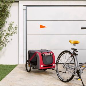 Comfortable Red Grey Pet Bike Trailer Durable Iron Frame Oxford Fabric PVC Cover