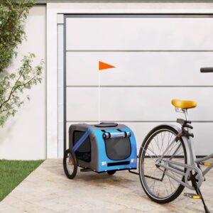 Pet Bicycle Trailer Comfortable Oxford Fabric Iron Frame Safe Travel Blue Grey