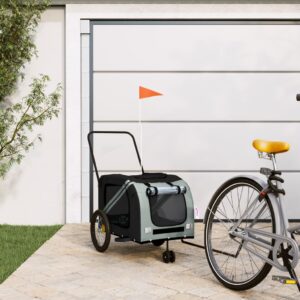 Pet Bike Trailer Durable Iron Frame Comfortable Oxford Fabric Grey Black