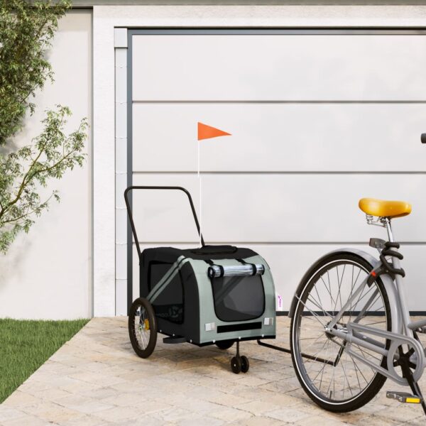 Pet Bike Trailer Durable Iron Frame Comfortable Oxford Fabric Grey Black