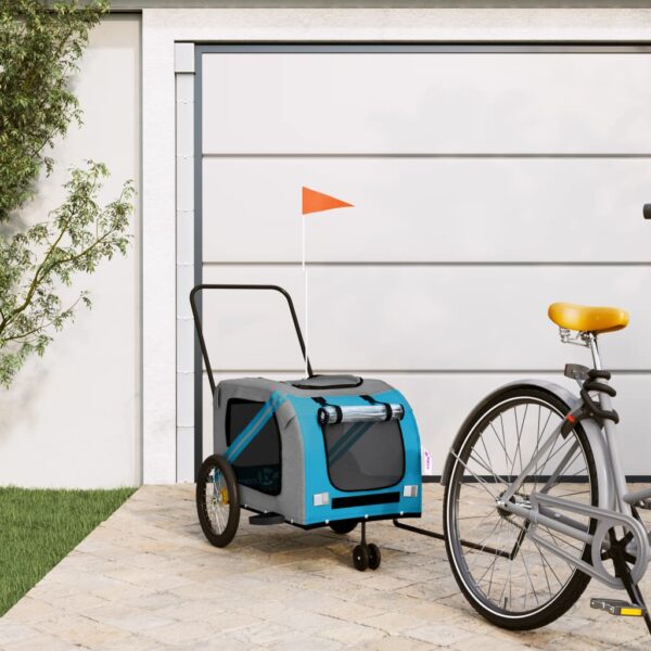 Pet Bicycle Trailer Comfortable Oxford Fabric Iron Frame Safe Travel Blue Grey