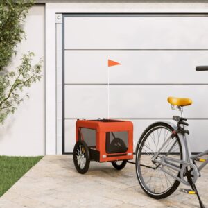 Pet Bike Trailer Durable Iron Frame Comfortable Oxford Fabric Orange Black