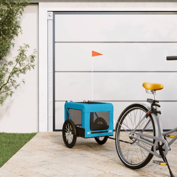 Pet Bike Trailer Durable Iron Frame Oxford Fabric Comfortable Safe Ride Blue Black