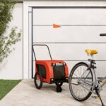 Pet Bike Trailer Durable Iron Frame Oxford Fabric Comfortable Safe Design Orange Black