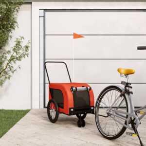 Pet Bike Trailer Durable Iron Frame Oxford Fabric Comfortable Safe Design Orange Black