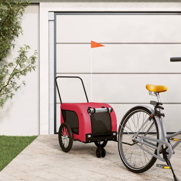 Pet Bike Trailer Comfortable Red Black Oxford Fabric Iron Frame Safe Travel