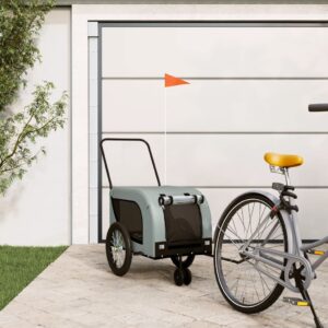 Pet Bike Trailer Durable Iron Frame Comfortable Oxford Fabric Grey Black