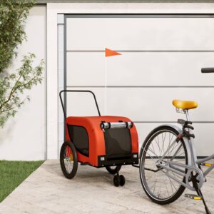 Pet Bike Trailer Durable Iron Frame Oxford Fabric Comfortable Safe Design Orange Black