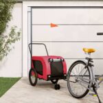 Comfortable Red Black Pet Bike Trailer Durable Iron Frame Oxford Fabric PVC