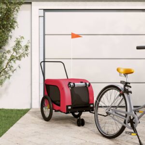 Comfortable Red Black Pet Bike Trailer Durable Iron Frame Oxford Fabric PVC