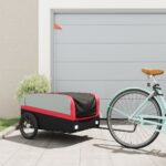 Heavy Duty Bike Cargo Trailer with Safety Flag in Black and Red - Durable Iron Frame