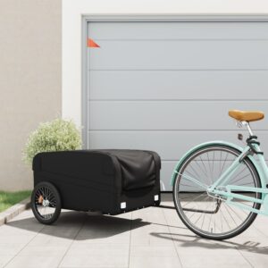 Heavy Duty Black Iron Bike Trailer Cargo Carrier with Safety Flag and Cover