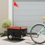 Heavy Duty Bike Cargo Trailer with Safety Flag in Black & Orange - Durable Iron Frame