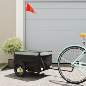 Heavy Duty Bike Cargo Trailer with Safety Flag  Black/Grey  Iron Frame