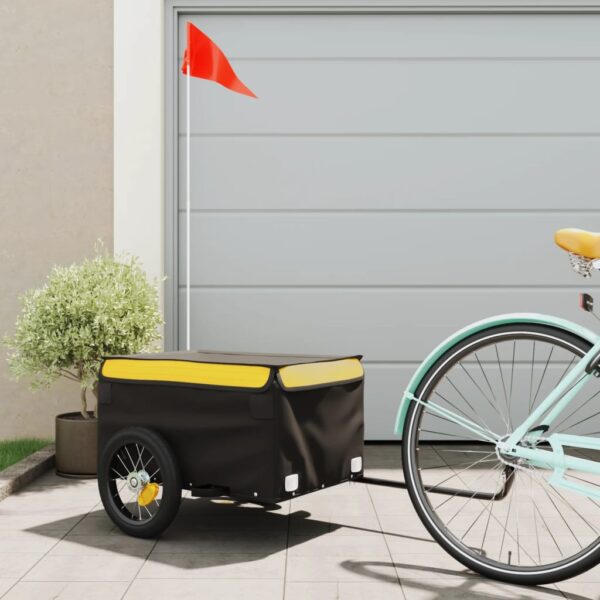 Heavy Duty Bike Cargo Trailer with Safety Flag in Black & Yellow  Durable Iron Construction