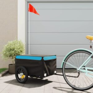 Heavy Duty Bike Cargo Trailer with Safety Flag in Black & Blue - Durable Iron Frame