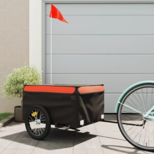 Heavy Duty Bike Cargo Trailer with Safety Flag  Black & Orange  Iron Frame