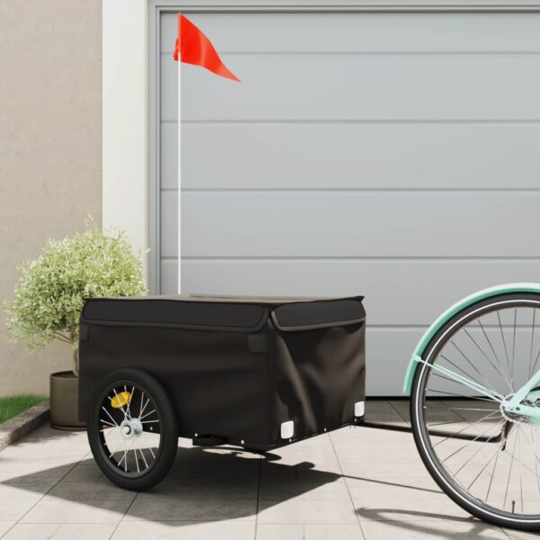 Heavy Duty Black Iron Bike Trailer Cargo Carrier with Safety Flag and Cover