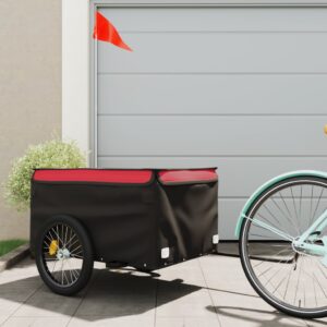 Heavy Duty Bike Cargo Trailer Sturdy Iron Frame Red Black Oxford Fabric Cover