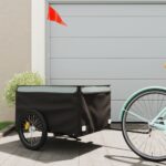 Heavy Duty Bike Cargo Trailer with Safety Flag Black Grey Iron Oxford Fabric