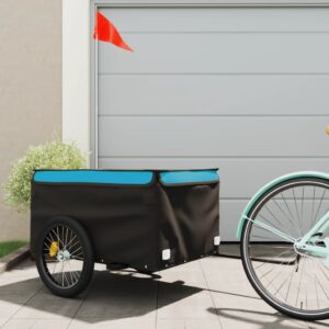 Heavy Duty Bike Cargo Trailer with Safety Flag  Black & Blue  Iron Frame