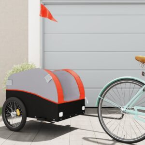 Heavy Duty Bike Cargo Trailer with Safety Flag in Black & Orange - Durable Iron