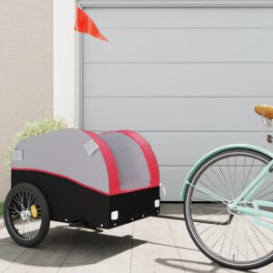 Heavy Duty Bike Cargo Trailer with Safety Flag  Black/Red  Iron Frame