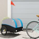 Heavy Duty Bike Cargo Trailer with Safety Flag  Black & Blue  Iron Frame