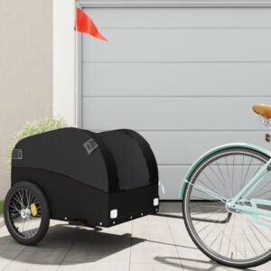 Heavy Duty Cargo Bike Trailer with Safety Flag and Tow Bar Black Iron