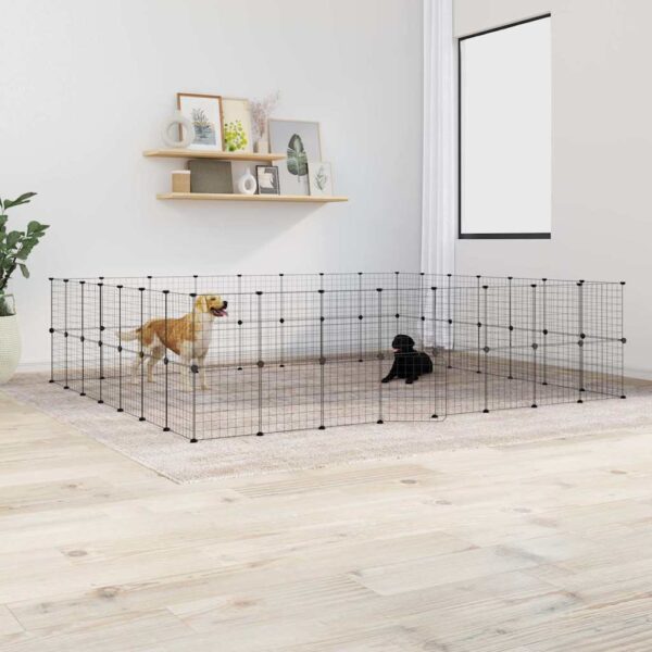 HomeDiscount-60-Panel Pet Cage with Door Black 35x35 cm Steel