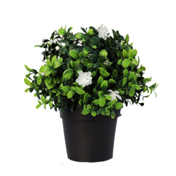 HomeDiscount-Small Potted Artificial Flowering Boxwood Plant UV Resistant 20cm