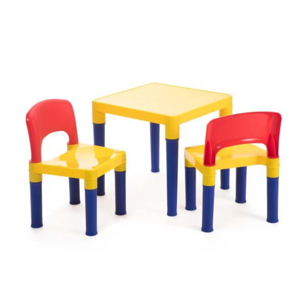 HomeDiscount-Kids Table & 2 Chairs Plastic Set (Blue  Red & Yellow)