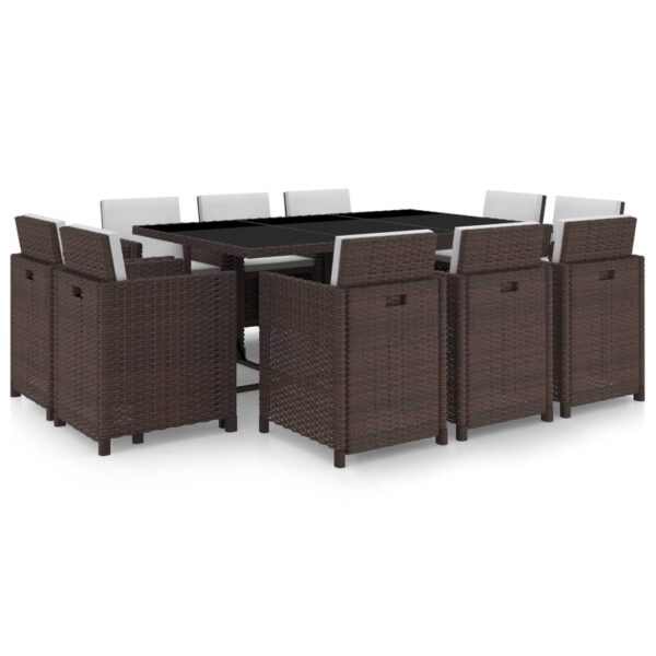 HomeDiscount-11 Piece Outdoor Dining Set with Cushions Poly Rattan Brown