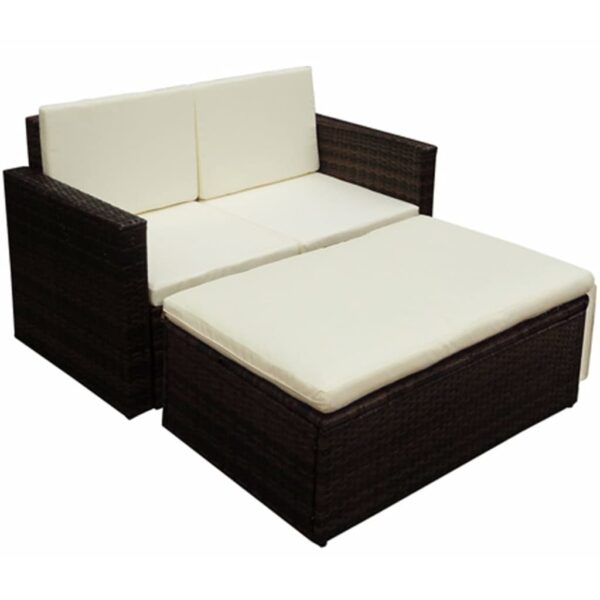 HomeDiscount-2 Piece Garden Lounge Set with Cushions Poly Rattan Brown