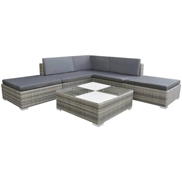 HomeDiscount-6 Piece Garden Lounge Set with Cushions Poly Rattan Grey