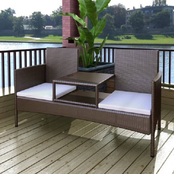 HomeDiscount-2-Seater Garden Sofa with Tea Table Poly Rattan Brown