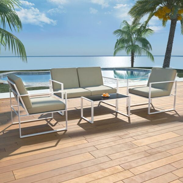 HomeDiscount-4 Piece Garden Lounge Set with Cushions Steel White