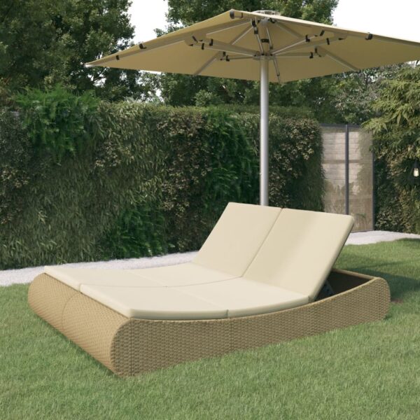 HomeDiscount-Outdoor Lounge Bed Poly Rattan Beige