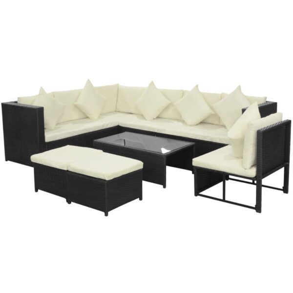 HomeDiscount-8 Piece Garden Lounge Set with Cushions Poly Rattan Black