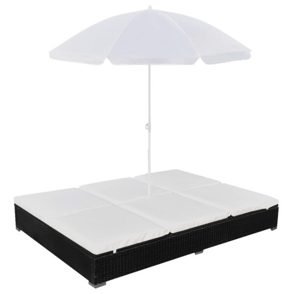 HomeDiscount-Outdoor Lounge Bed with Umbrella Poly Rattan Black