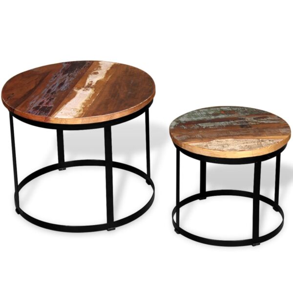 HomeDiscount-Coffee Table Set 2 Pieces Solid Reclaimed Wood Round 40/50cm