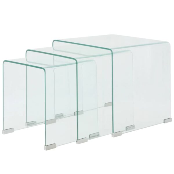 HomeDiscount-Three Piece Nesting Table Set Tempered Glass Clear