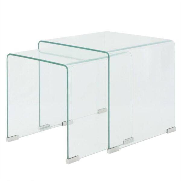 HomeDiscount-Two Piece Nesting Table Set Tempered Glass Clear