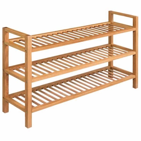 HomeDiscount-Shoe Rack with 3 Shelves 100x27x60 cm Solid Oak Wood