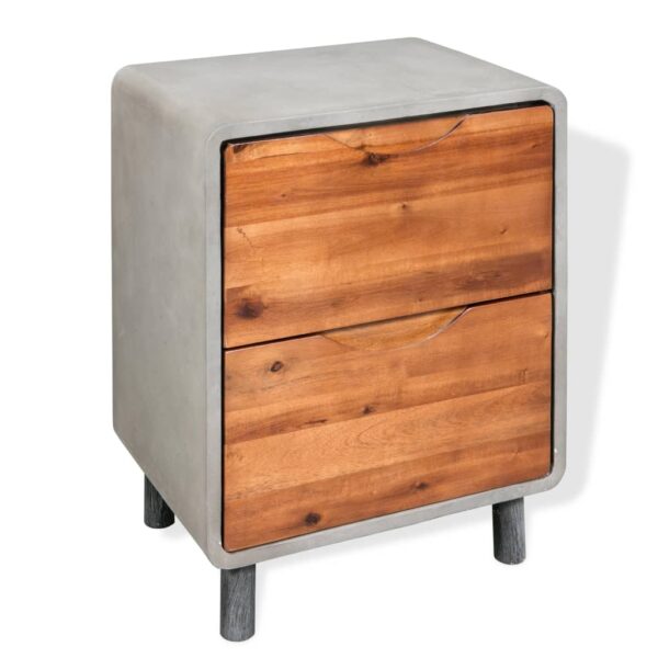 HomeDiscount-Nightstand Concrete Solid Acacia Wood 40x30x50 cm