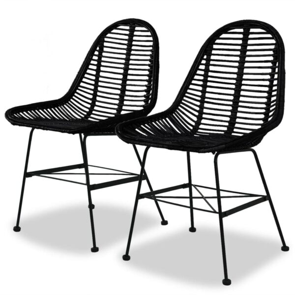 HomeDiscount-Dining Chairs 2 pcs Black Natural Rattan