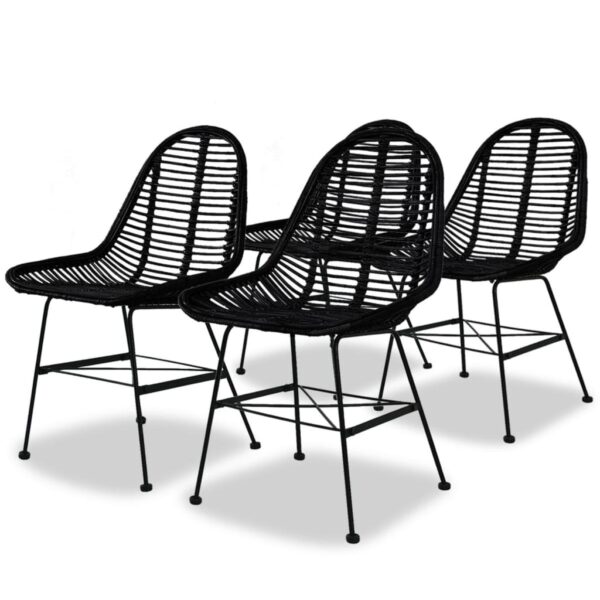 HomeDiscount-Dining Chairs 4 pcs Black Natural Rattan