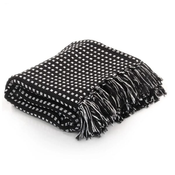 HomeDiscount-Throw Cotton Squares 220x250 cm Black