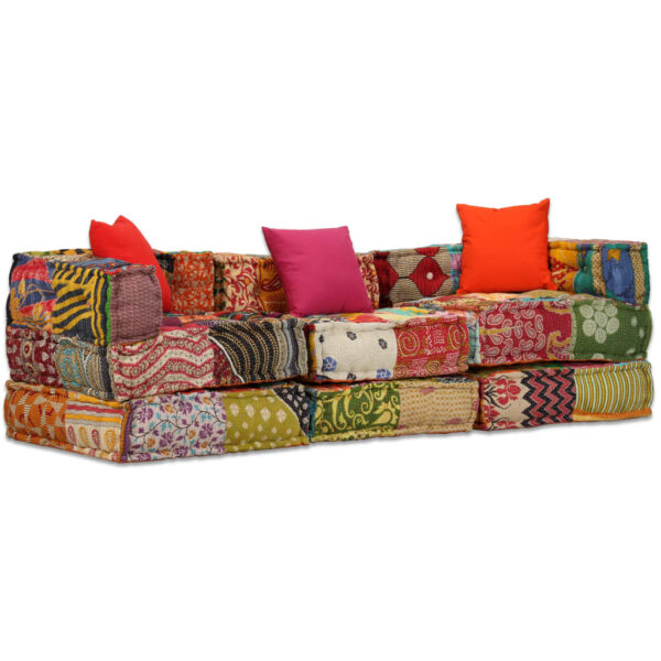 HomeDiscount-3-Seater Modular Pouffe Patchwork Fabric