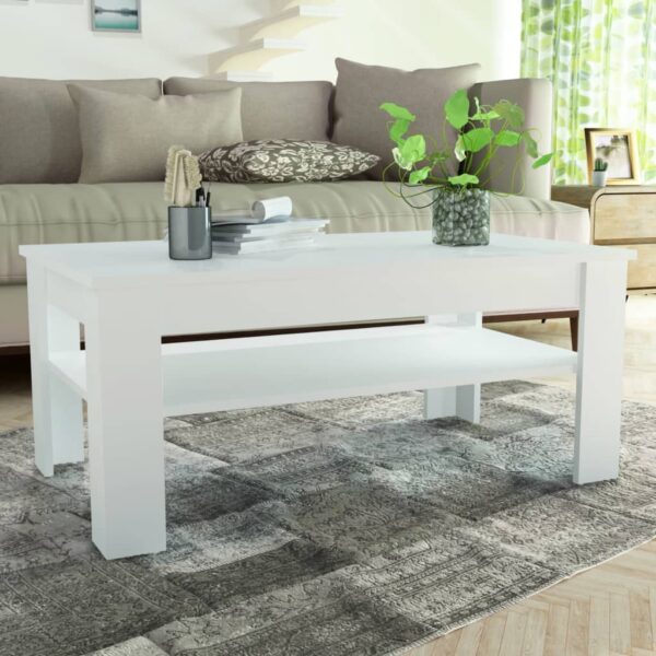 HomeDiscount-Coffee Table Engineered Wood 110x65x48 cm White